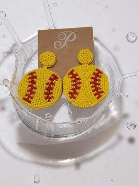 Plunder Beaded Softball Earrings - Yellow & Red